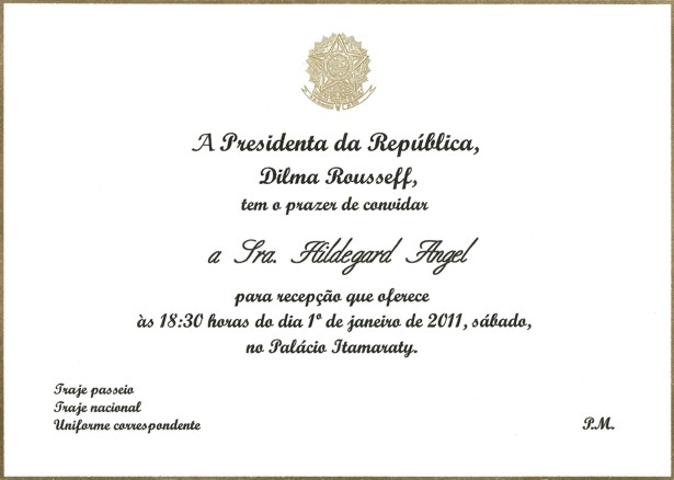 Convite recepção posse Como será o triatlo da posse de Dilma Rousseff, no dia 1º