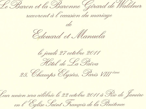Convite barao 1 Casamento Sève Waldner, o jantar em Paris / Final 